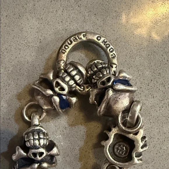 Travis Walker Double Cross menacing skull sterling silver men's bracelet đź’€ - Picture 9 of 12